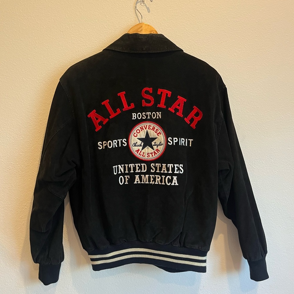 Vintage Converse All Star Embroidered Leather Bomber Jacket